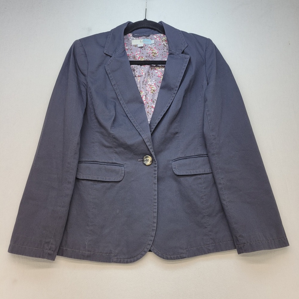 Boden Blazer Women 4R Blue Cotton Floral Lined One Button Career WE372